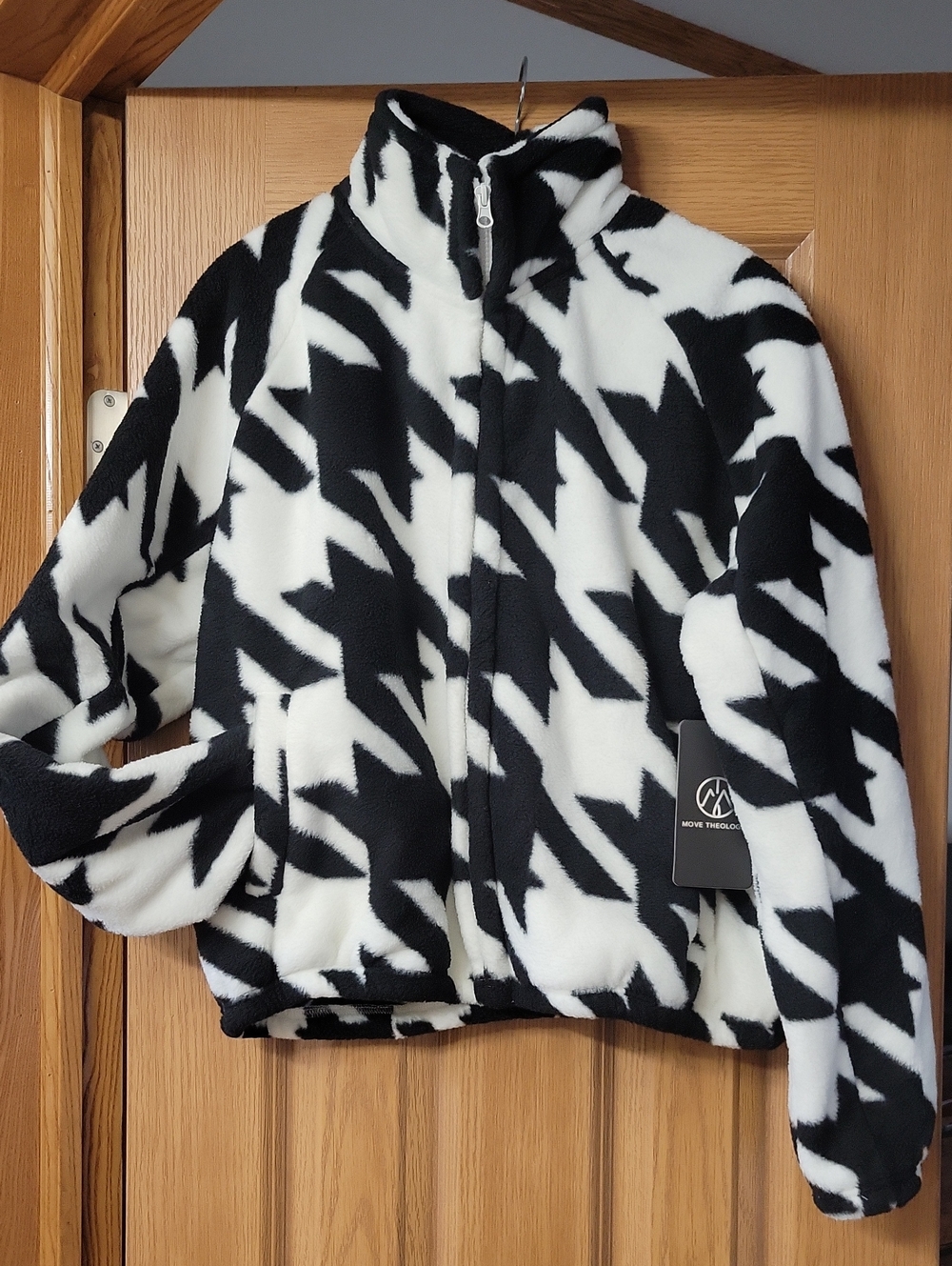 NWT- Black & White Houndstooth Fleece Jacket- Move Theology